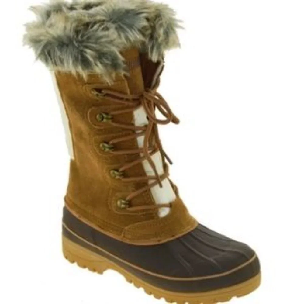 NEW! KHOMBU Nordic Tan/Brown/Ivory Winter/Rain Lace Up Boots w/ Faux Fur 🏠